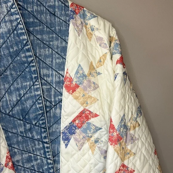 Blank NYC Making Memories Patchwork Quilted Jacket Denim Trim Oversized Small - Picture 6 of 14